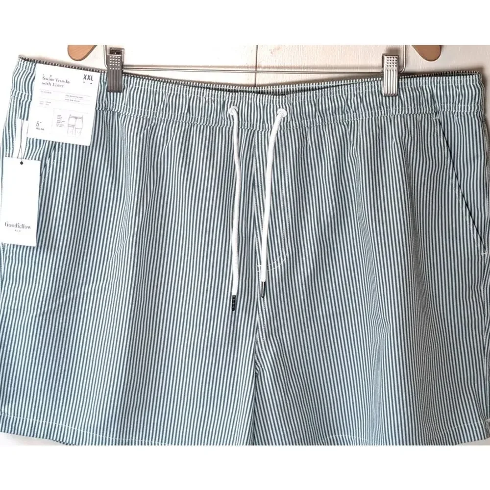 Goodfellow White & Green Striped Swim Shorts XXL